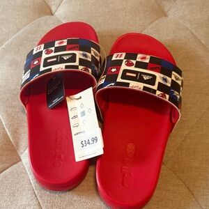 Adidas Kids Red Patterned Slide Sandals